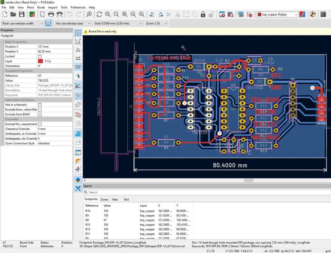 PCB layout in design software