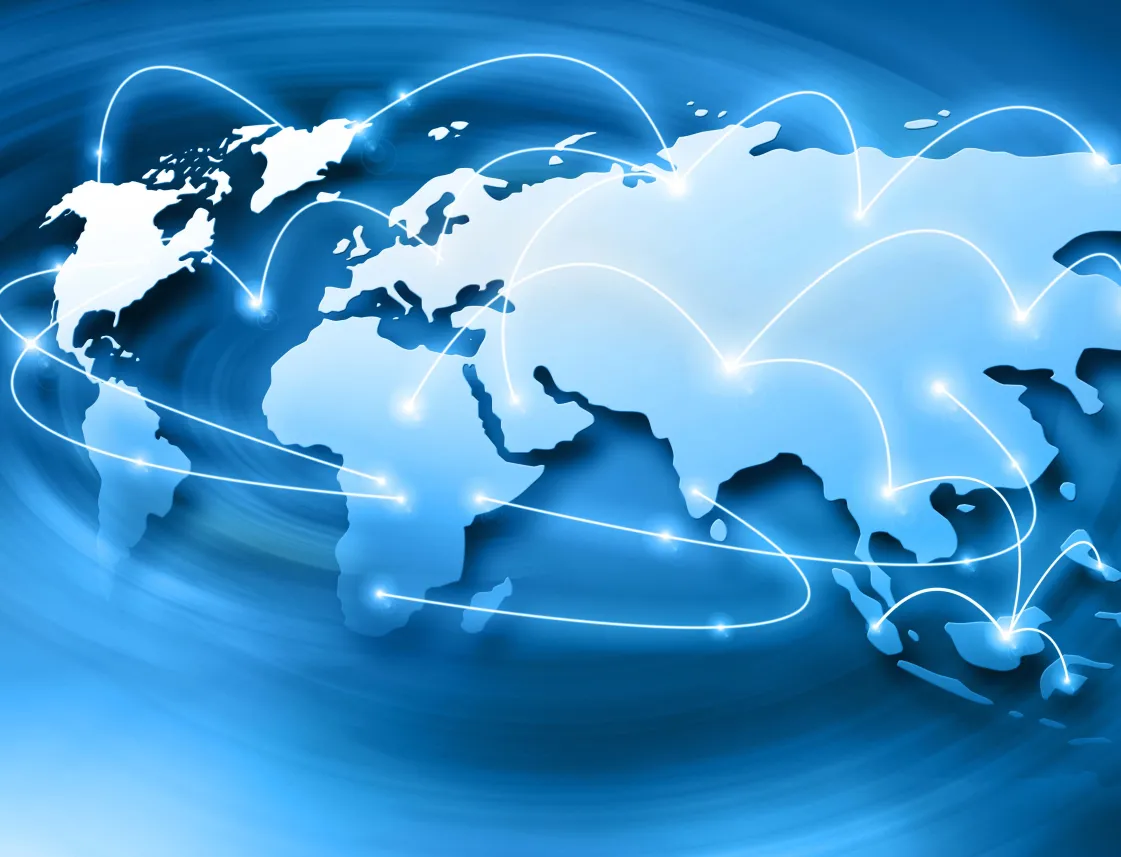 World map with glowing supply routes