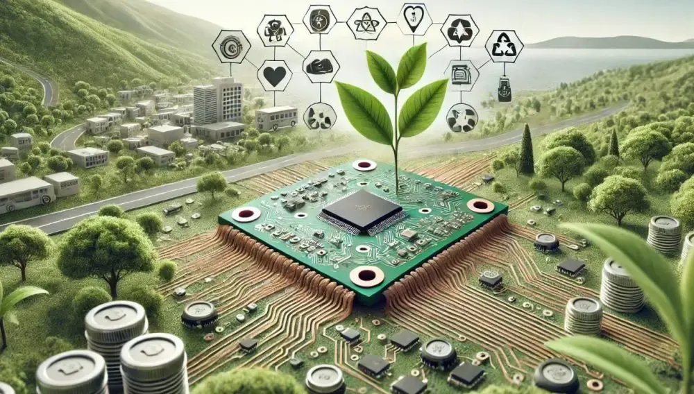 Circuit board with plant seedlings, eco-conscious PCB concept