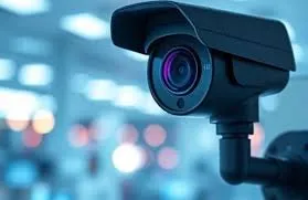 Close-up of a security camera lens