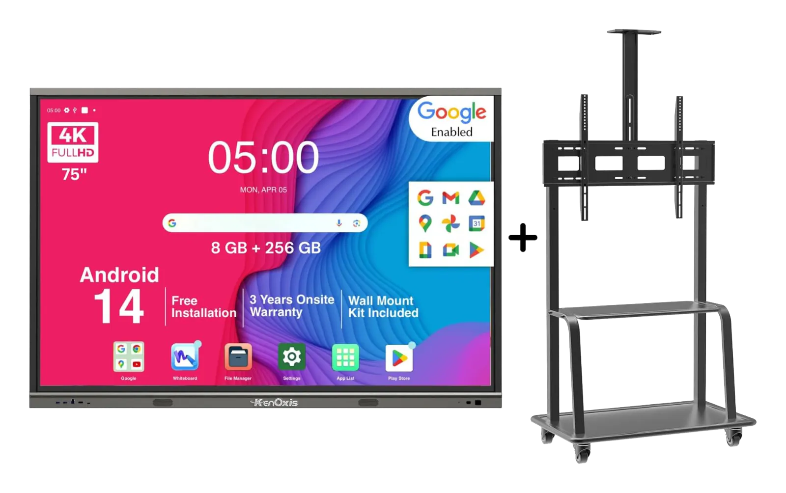 Kenoxis 75-inch interactive display board with a mobile stand